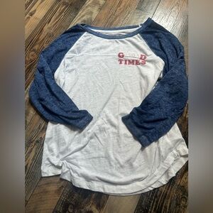 American Eagle Outfitters Blue and White Raglan T-Shirt